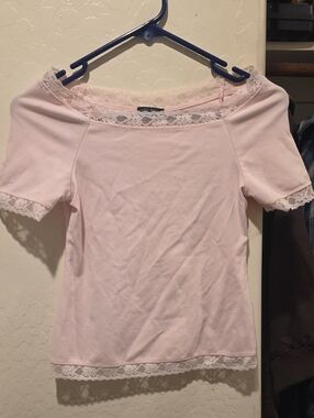 wild fable Light Pink Lace-Trim Short Sleeve Top